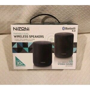 Bluetooth Nizoni Dual Wireless Speakers 5.0 Stereo Sound - 30ft Range